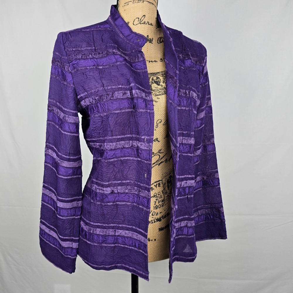 Sexy Analogy Purple Textured Stripe Button Down Light Jacket/Top Women's Small